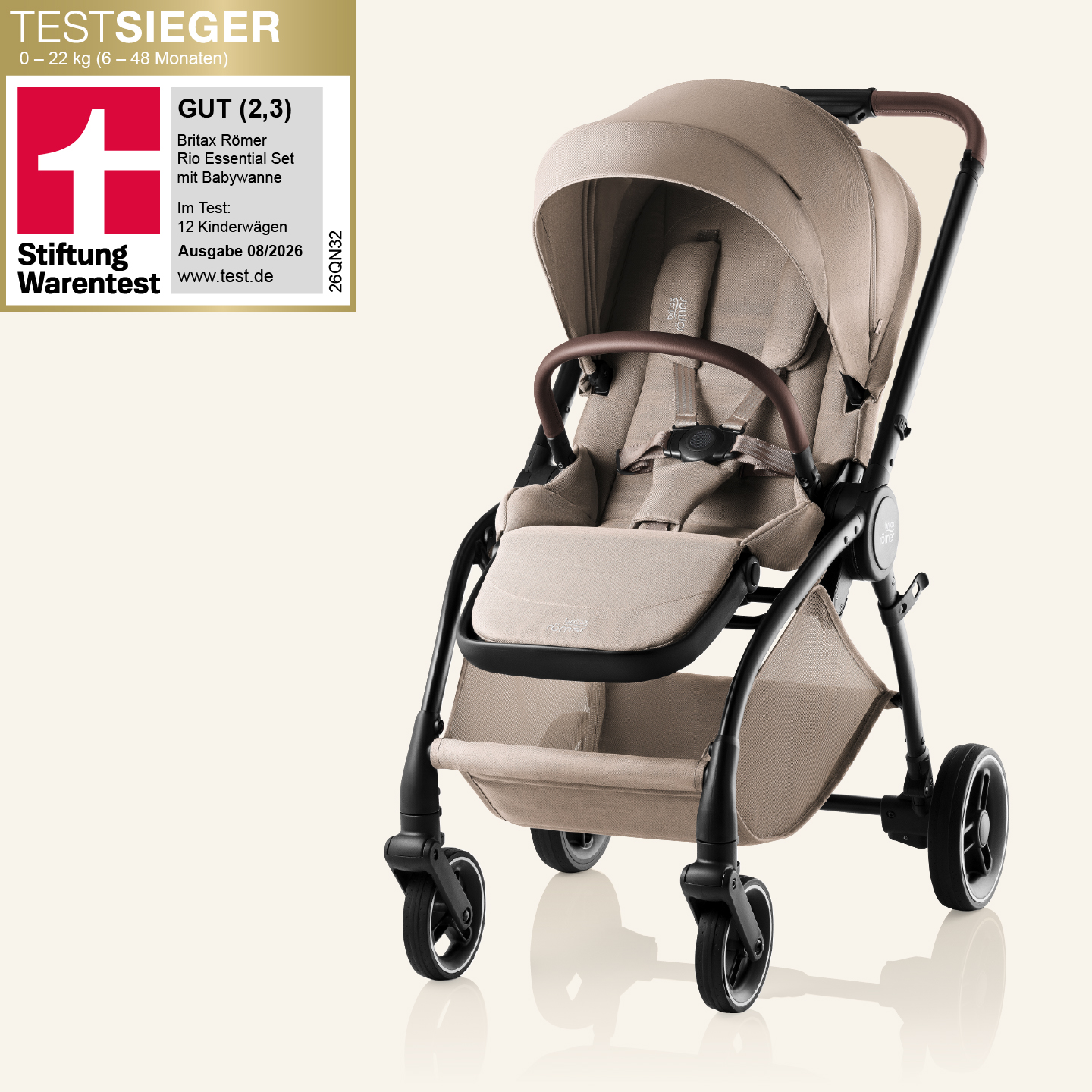 Britax R&ouml;mer Rio Kinderwagen mit Stiftung-Warentest-Siegel &bdquo;GUT (2,3)&ldquo;.